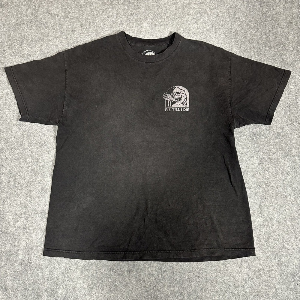 Sketchy Tank Pie Till I Die Graphic T-Shirt XL Black Pizza Skeleton Cotton